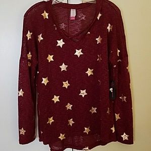 Red Maroon large sweater with gold stars